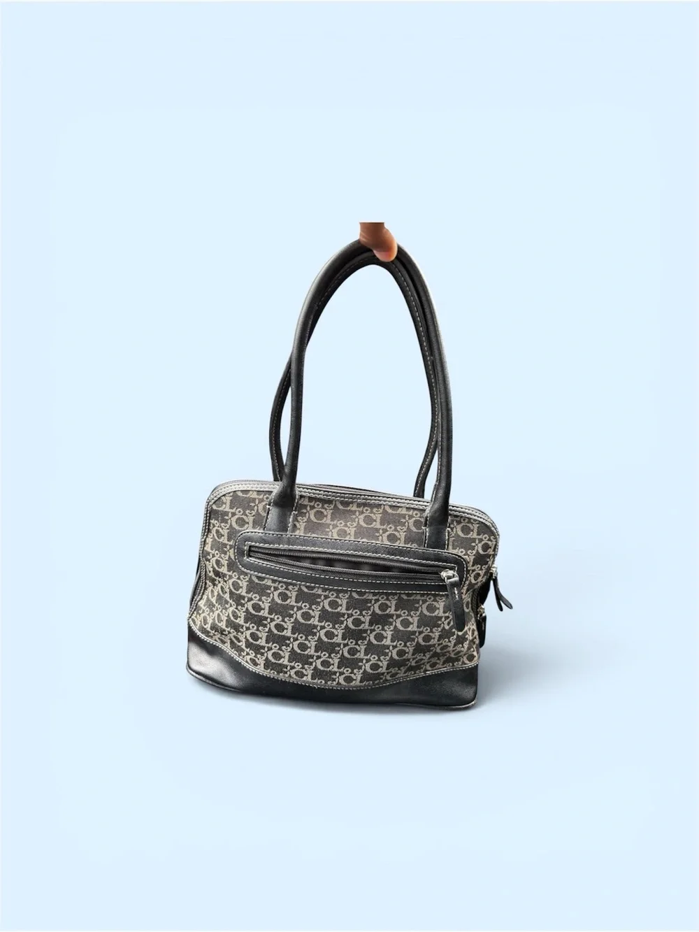 Designer-Inspired Black Monogram Shoulder Bag